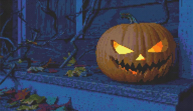 Схема вишивки хрестиком "Геловінський моторошний гарбуз"