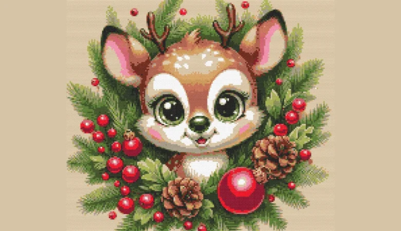 Схема вишивки хрестиком: "Різдвяне оленя"