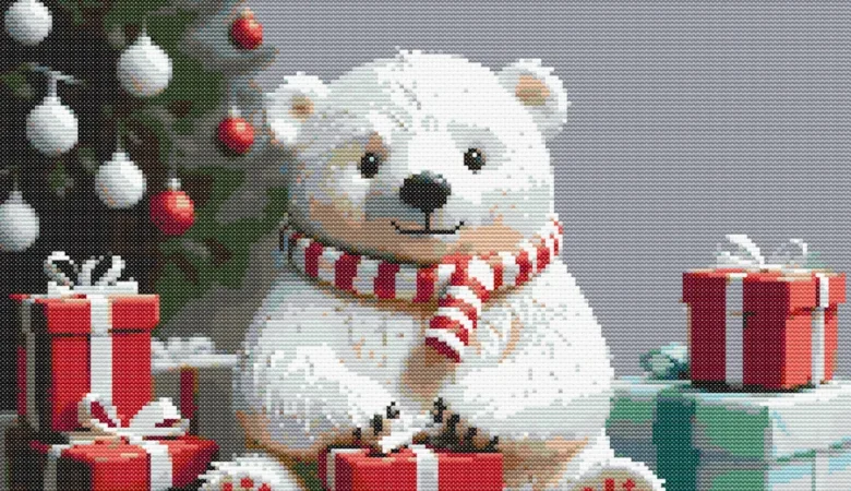Схема вышивки крестиком "Новогодний мишка"