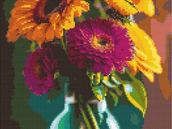 Схема вышивки крестиком: "Герберы в вазе"