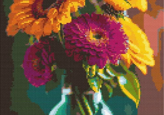 Схема вишивки хрестиком: "Гербери у вазі"