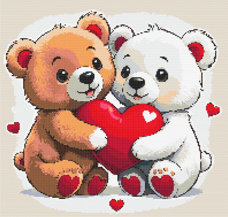 Схема вышивки крестиком мишек с сердечками