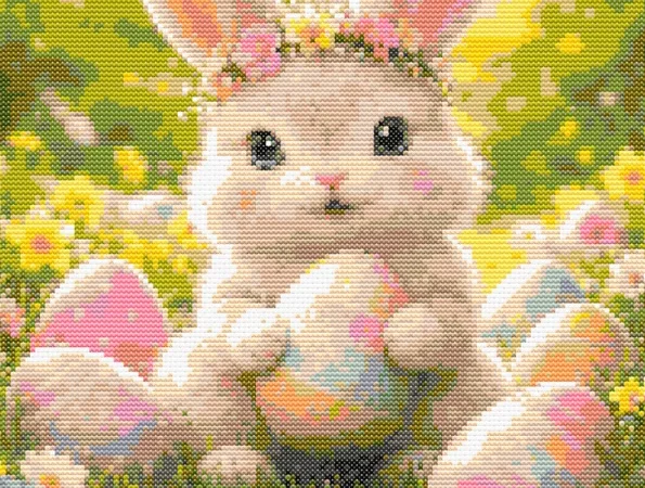 Схема вышивки крестиком: "Кролик среди пасхальных яиц"