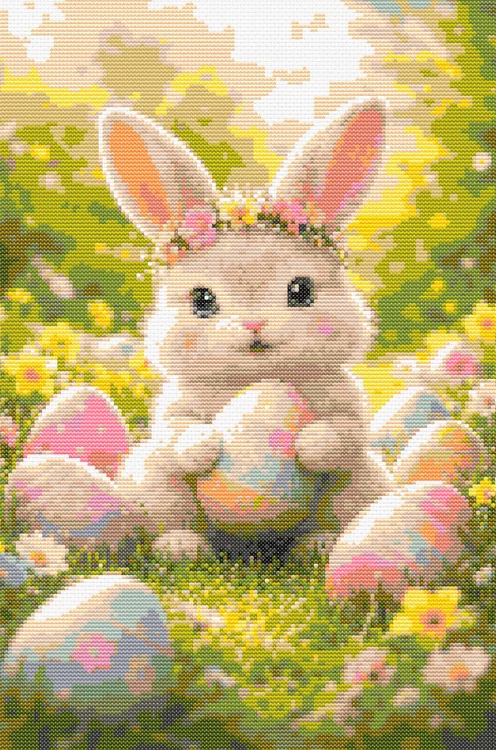 Схема вишивки кролика та великодніх яєць