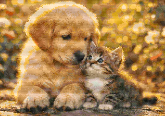 Схема вышивки крестиком: "Щенок и котенок"