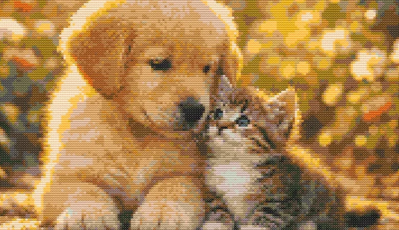 Схема вышивки крестиком: "Щенок и котенок"