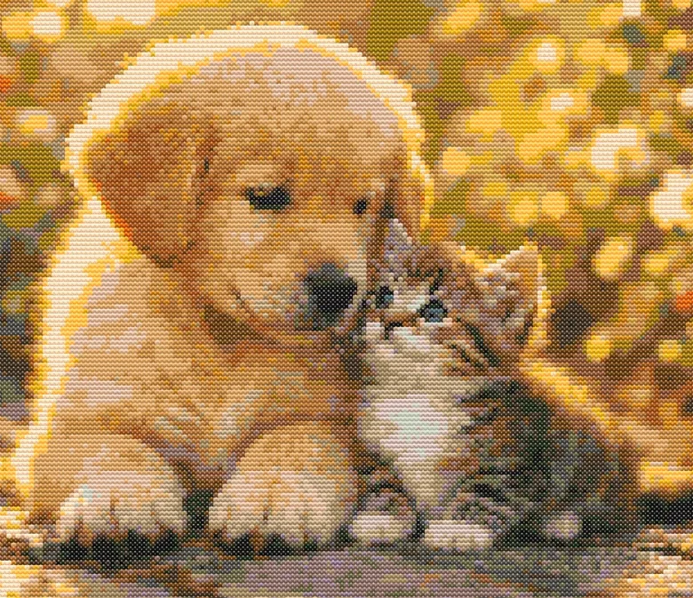 Схема вышивки крестиком: "Щенок и котенок"