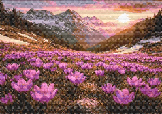 Схема вышивки крестиком: "Крокусы в Карпатах"