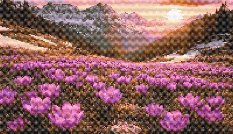 Схема вышивки крестиком: "Крокусы в Карпатах"