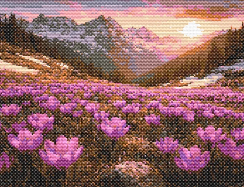 Схема вышивки крестиком: "Крокусы в Карпатах"