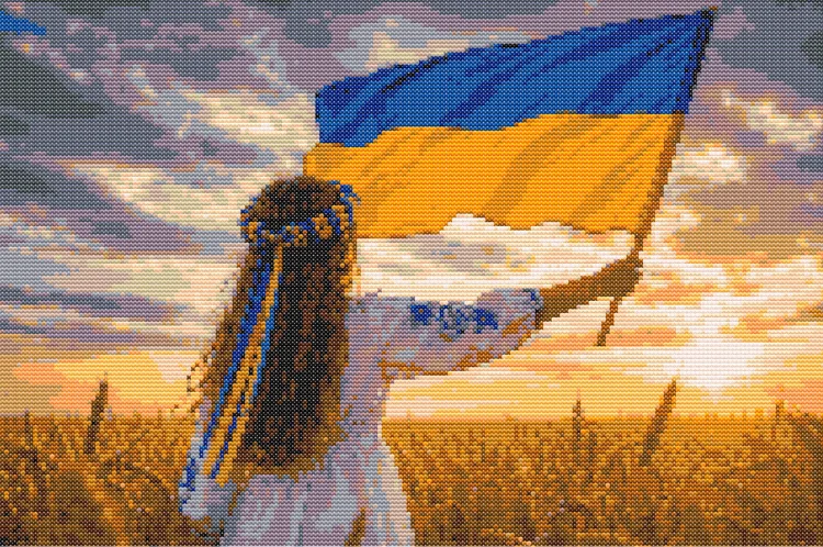 Схема вышивки девушки с украинским флагом